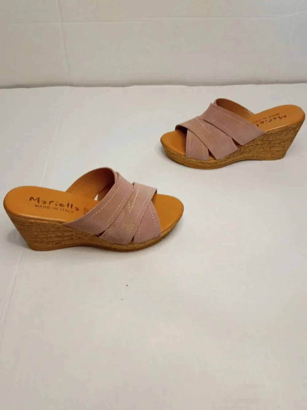 Mariella Pink Suede Wedge Slide Sandals Made in Italy Women’s Size 6.5